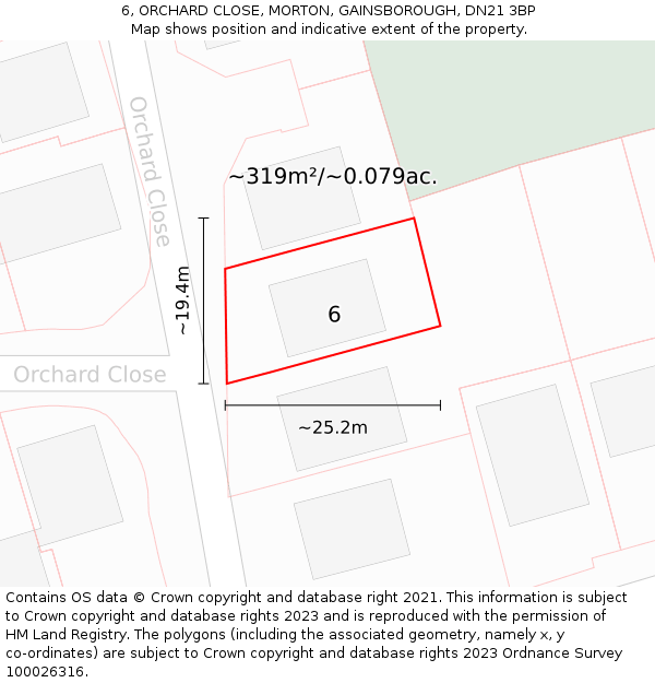 6, ORCHARD CLOSE, MORTON, GAINSBOROUGH, DN21 3BP: Plot and title map