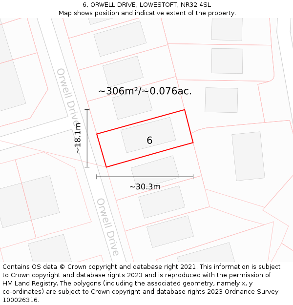 6, ORWELL DRIVE, LOWESTOFT, NR32 4SL: Plot and title map