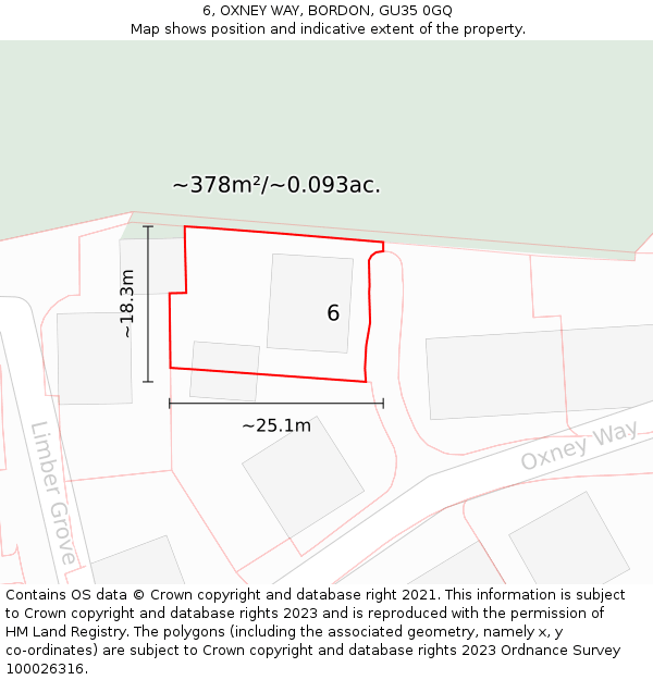 6, OXNEY WAY, BORDON, GU35 0GQ: Plot and title map