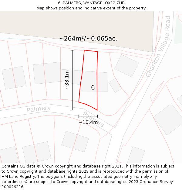 6, PALMERS, WANTAGE, OX12 7HB: Plot and title map