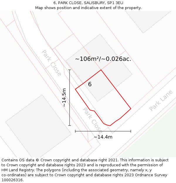 6, PARK CLOSE, SALISBURY, SP1 3EU: Plot and title map