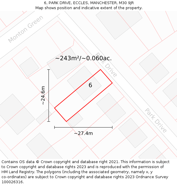 6, PARK DRIVE, ECCLES, MANCHESTER, M30 9JR: Plot and title map