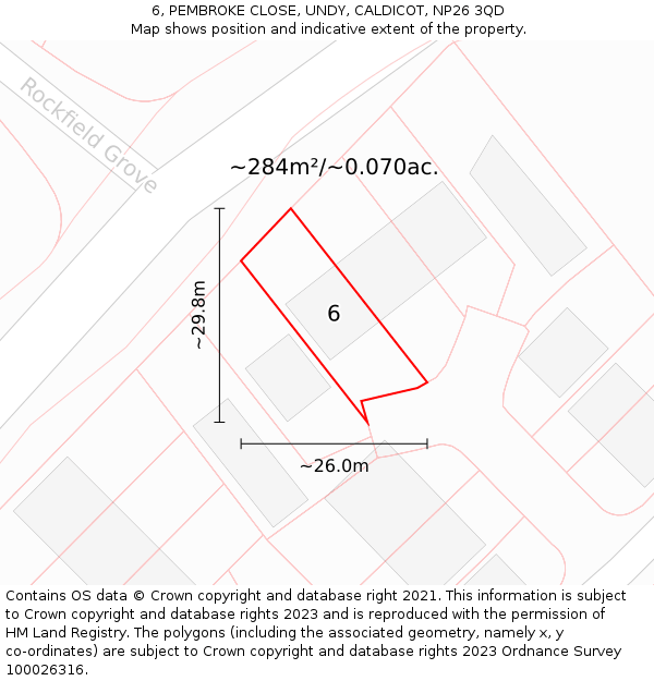 6, PEMBROKE CLOSE, UNDY, CALDICOT, NP26 3QD: Plot and title map