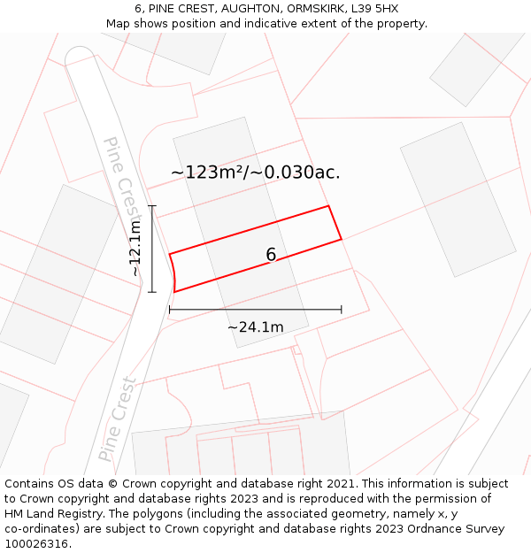 6, PINE CREST, AUGHTON, ORMSKIRK, L39 5HX: Plot and title map