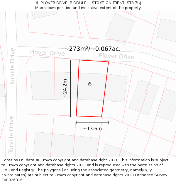 6, PLOVER DRIVE, BIDDULPH, STOKE-ON-TRENT, ST8 7UJ: Plot and title map