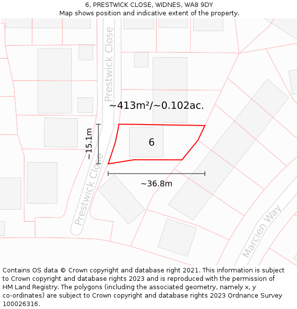 6, PRESTWICK CLOSE, WIDNES, WA8 9DY: Plot and title map