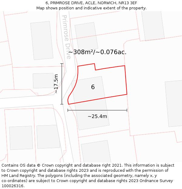 6, PRIMROSE DRIVE, ACLE, NORWICH, NR13 3EF: Plot and title map