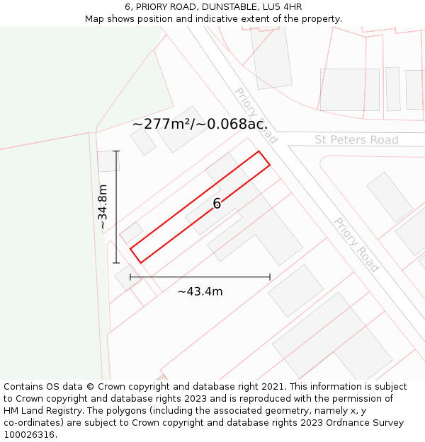 6, PRIORY ROAD, DUNSTABLE, LU5 4HR: Plot and title map