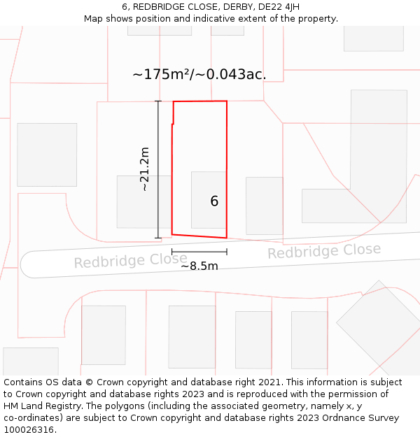 6, REDBRIDGE CLOSE, DERBY, DE22 4JH: Plot and title map
