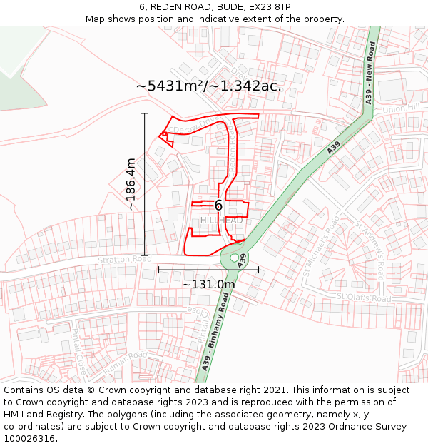 6, REDEN ROAD, BUDE, EX23 8TP: Plot and title map