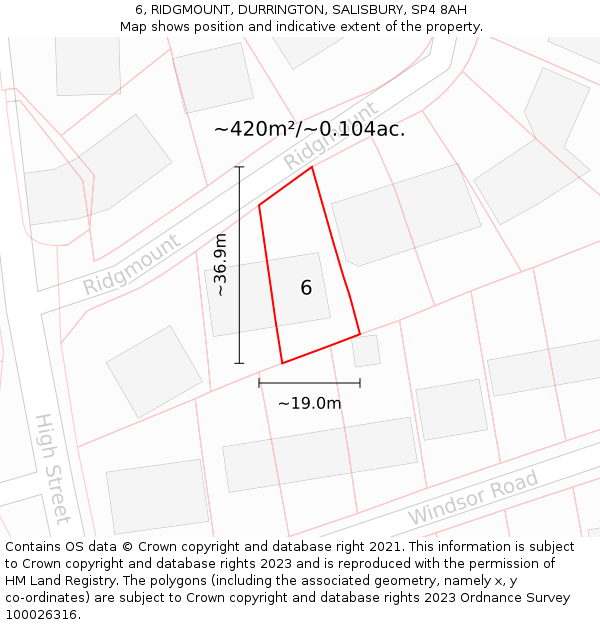 6, RIDGMOUNT, DURRINGTON, SALISBURY, SP4 8AH: Plot and title map
