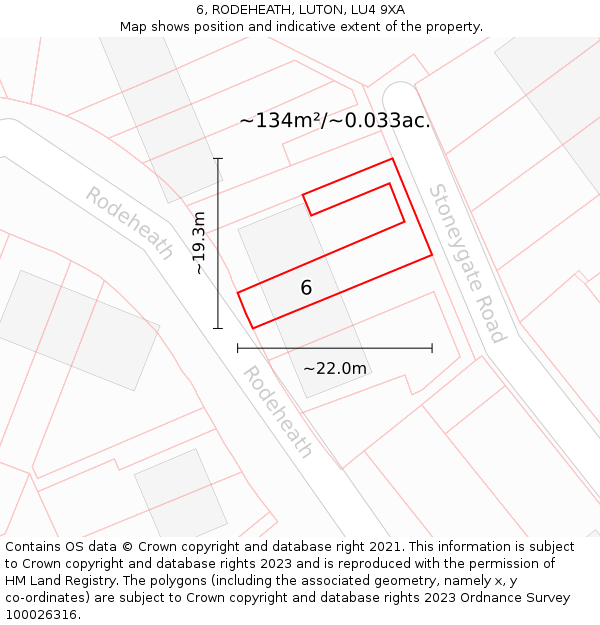 6, RODEHEATH, LUTON, LU4 9XA: Plot and title map