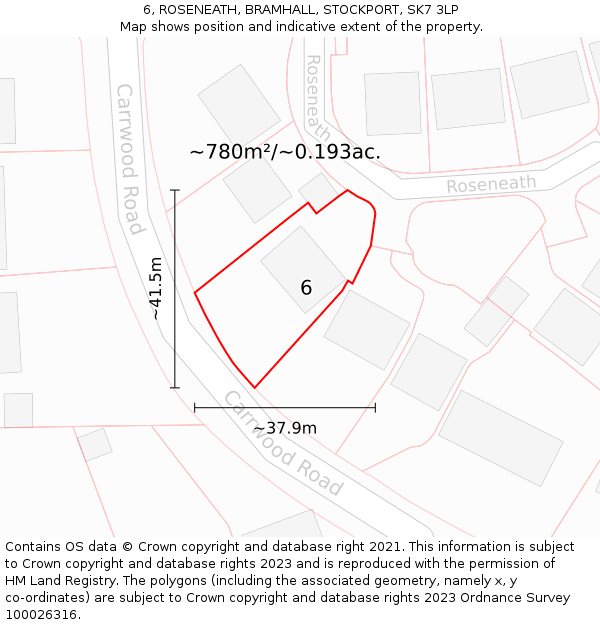 6, ROSENEATH, BRAMHALL, STOCKPORT, SK7 3LP: Plot and title map