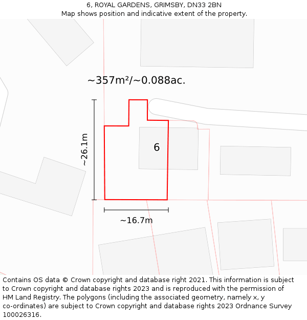 6, ROYAL GARDENS, GRIMSBY, DN33 2BN: Plot and title map