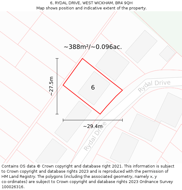 6, RYDAL DRIVE, WEST WICKHAM, BR4 9QH: Plot and title map