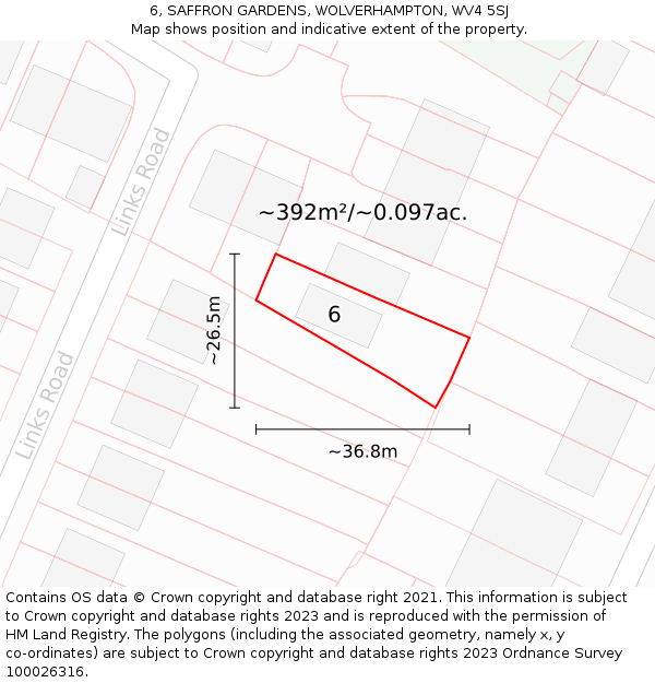 6, SAFFRON GARDENS, WOLVERHAMPTON, WV4 5SJ: Plot and title map