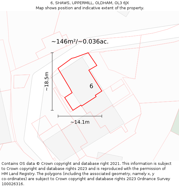 6, SHAWS, UPPERMILL, OLDHAM, OL3 6JX: Plot and title map
