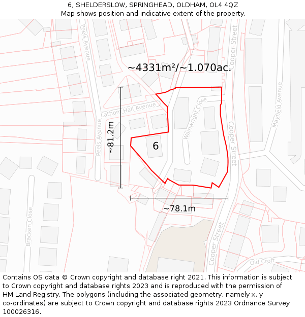 6, SHELDERSLOW, SPRINGHEAD, OLDHAM, OL4 4QZ: Plot and title map