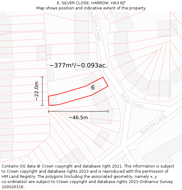 6, SILVER CLOSE, HARROW, HA3 6JT: Plot and title map