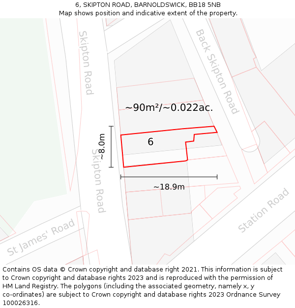 6, SKIPTON ROAD, BARNOLDSWICK, BB18 5NB: Plot and title map
