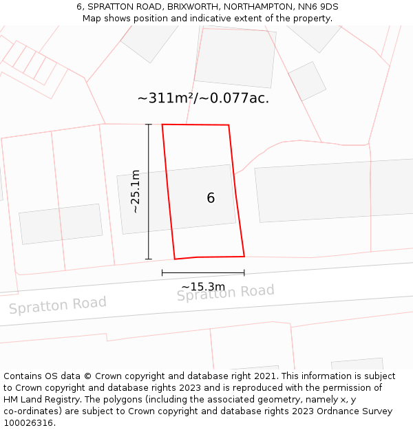 6, SPRATTON ROAD, BRIXWORTH, NORTHAMPTON, NN6 9DS: Plot and title map