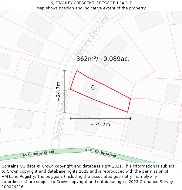 6, STANLEY CRESCENT, PRESCOT, L34 3LP: Plot and title map