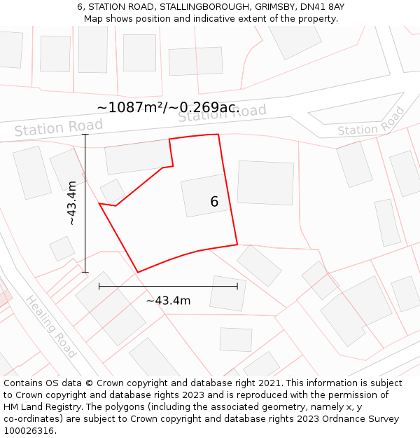 6, STATION ROAD, STALLINGBOROUGH, GRIMSBY, DN41 8AY: Plot and title map