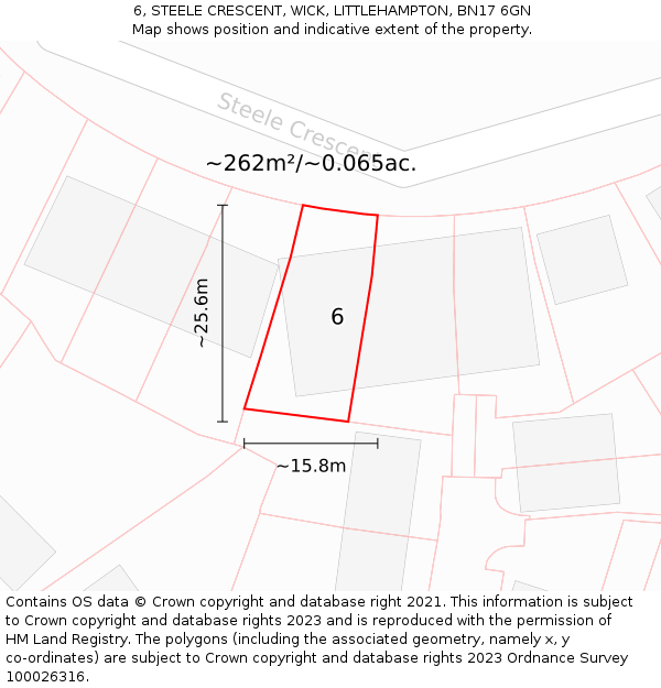 6, STEELE CRESCENT, WICK, LITTLEHAMPTON, BN17 6GN: Plot and title map