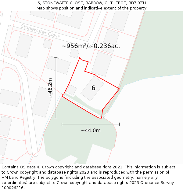 6, STONEWATER CLOSE, BARROW, CLITHEROE, BB7 9ZU: Plot and title map