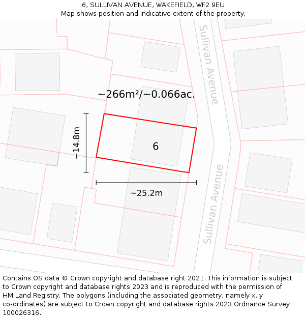 6, SULLIVAN AVENUE, WAKEFIELD, WF2 9EU: Plot and title map