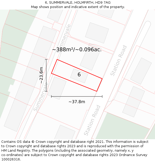 6, SUMMERVALE, HOLMFIRTH, HD9 7AG: Plot and title map