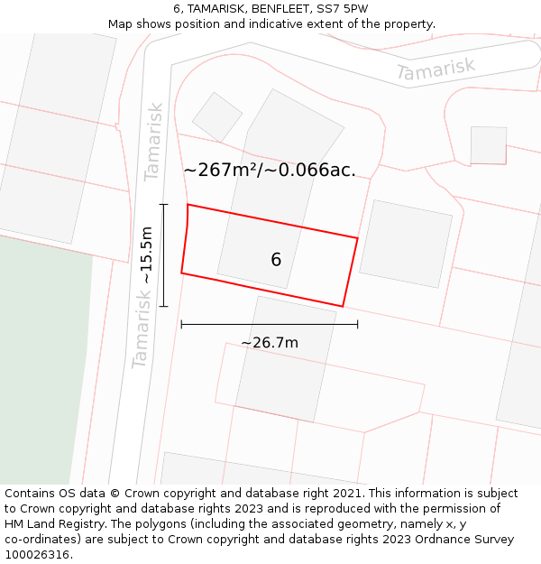 6, TAMARISK, BENFLEET, SS7 5PW: Plot and title map