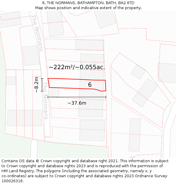 6, THE NORMANS, BATHAMPTON, BATH, BA2 6TD: Plot and title map