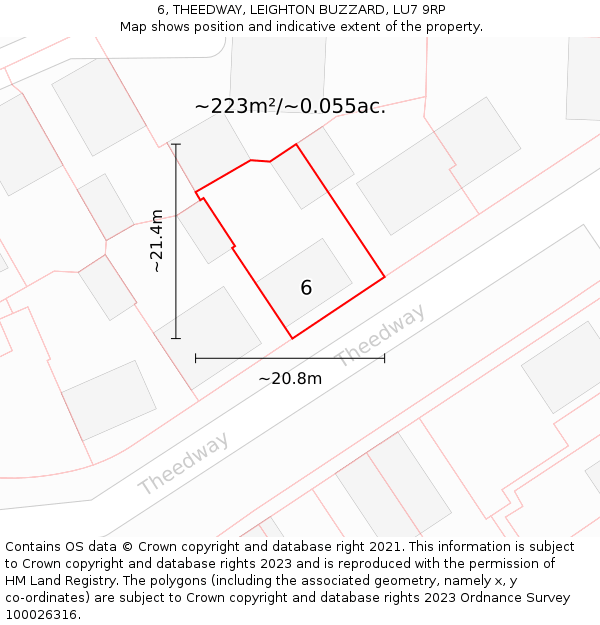 6, THEEDWAY, LEIGHTON BUZZARD, LU7 9RP: Plot and title map