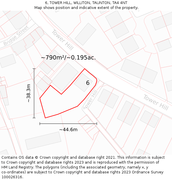6, TOWER HILL, WILLITON, TAUNTON, TA4 4NT: Plot and title map