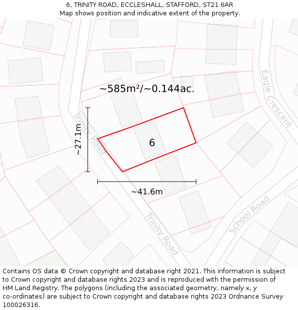 6, TRINITY ROAD, ECCLESHALL, STAFFORD, ST21 6AR: Plot and title map