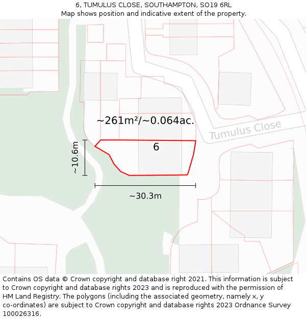6, TUMULUS CLOSE, SOUTHAMPTON, SO19 6RL: Plot and title map