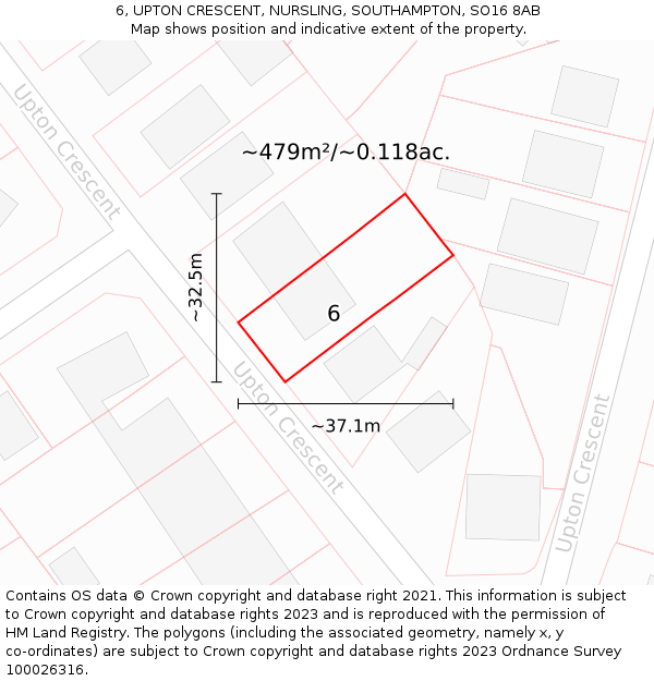 6, UPTON CRESCENT, NURSLING, SOUTHAMPTON, SO16 8AB: Plot and title map