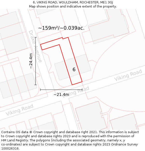 6, VIKING ROAD, WOULDHAM, ROCHESTER, ME1 3GJ: Plot and title map