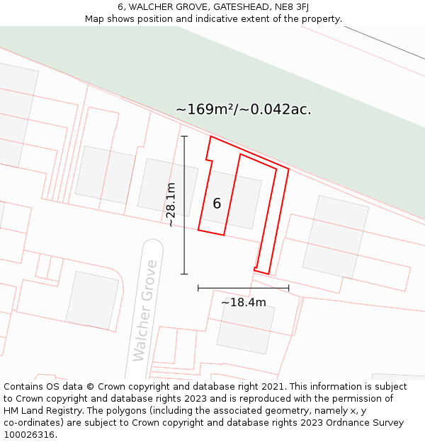 6, WALCHER GROVE, GATESHEAD, NE8 3FJ: Plot and title map