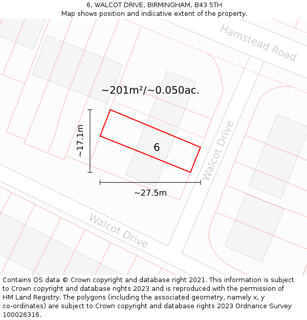 6, WALCOT DRIVE, BIRMINGHAM, B43 5TH: Plot and title map