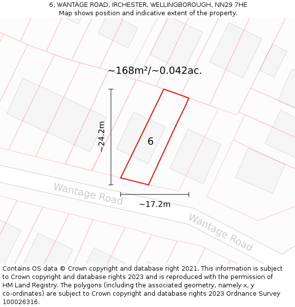 6, WANTAGE ROAD, IRCHESTER, WELLINGBOROUGH, NN29 7HE: Plot and title map