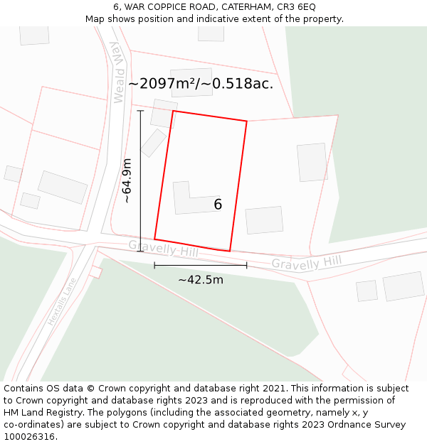6, WAR COPPICE ROAD, CATERHAM, CR3 6EQ: Plot and title map