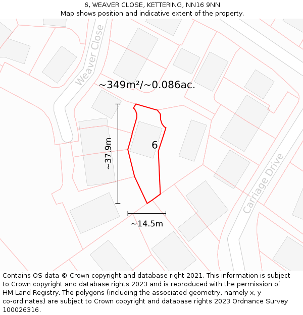 6, WEAVER CLOSE, KETTERING, NN16 9NN: Plot and title map