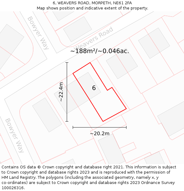 6, WEAVERS ROAD, MORPETH, NE61 2FA: Plot and title map