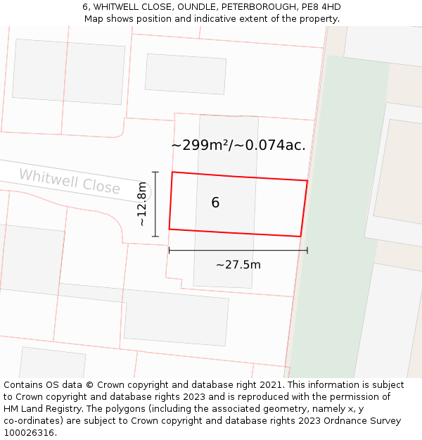 6, WHITWELL CLOSE, OUNDLE, PETERBOROUGH, PE8 4HD: Plot and title map
