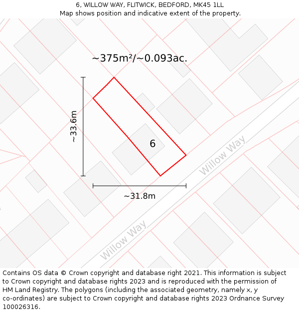 6, WILLOW WAY, FLITWICK, BEDFORD, MK45 1LL: Plot and title map