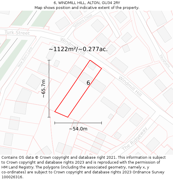 6, WINDMILL HILL, ALTON, GU34 2RY: Plot and title map