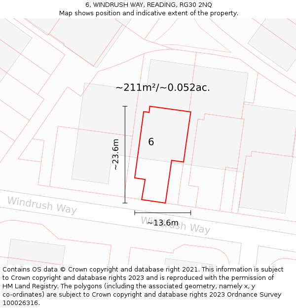 6, WINDRUSH WAY, READING, RG30 2NQ: Plot and title map