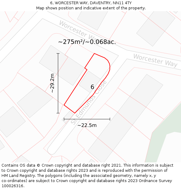 6, WORCESTER WAY, DAVENTRY, NN11 4TY: Plot and title map